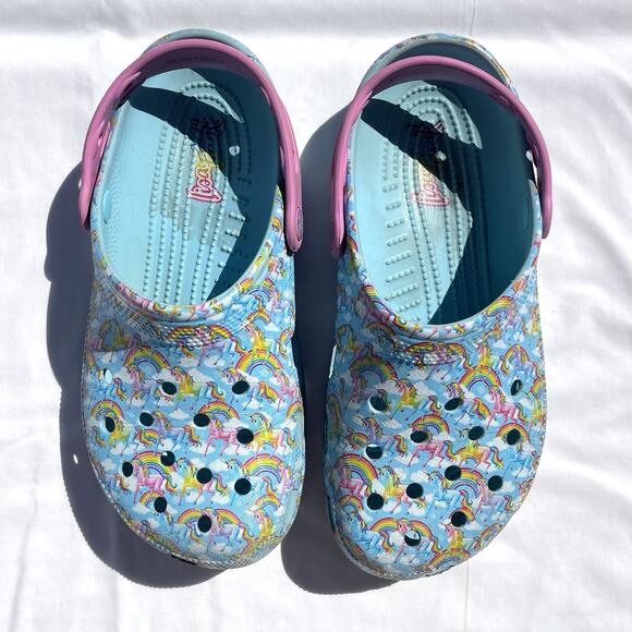 Lisa Frank Crocs Rainbow Unicorn Clog Shoes Women’s 8 Men’s 6 Blue - Picture 2 of 6